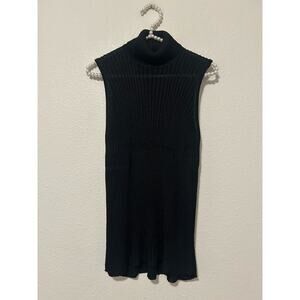 Eileen Fisher Size Medium Sleeveless Sweater Black Knit Vintage Made in HongKong